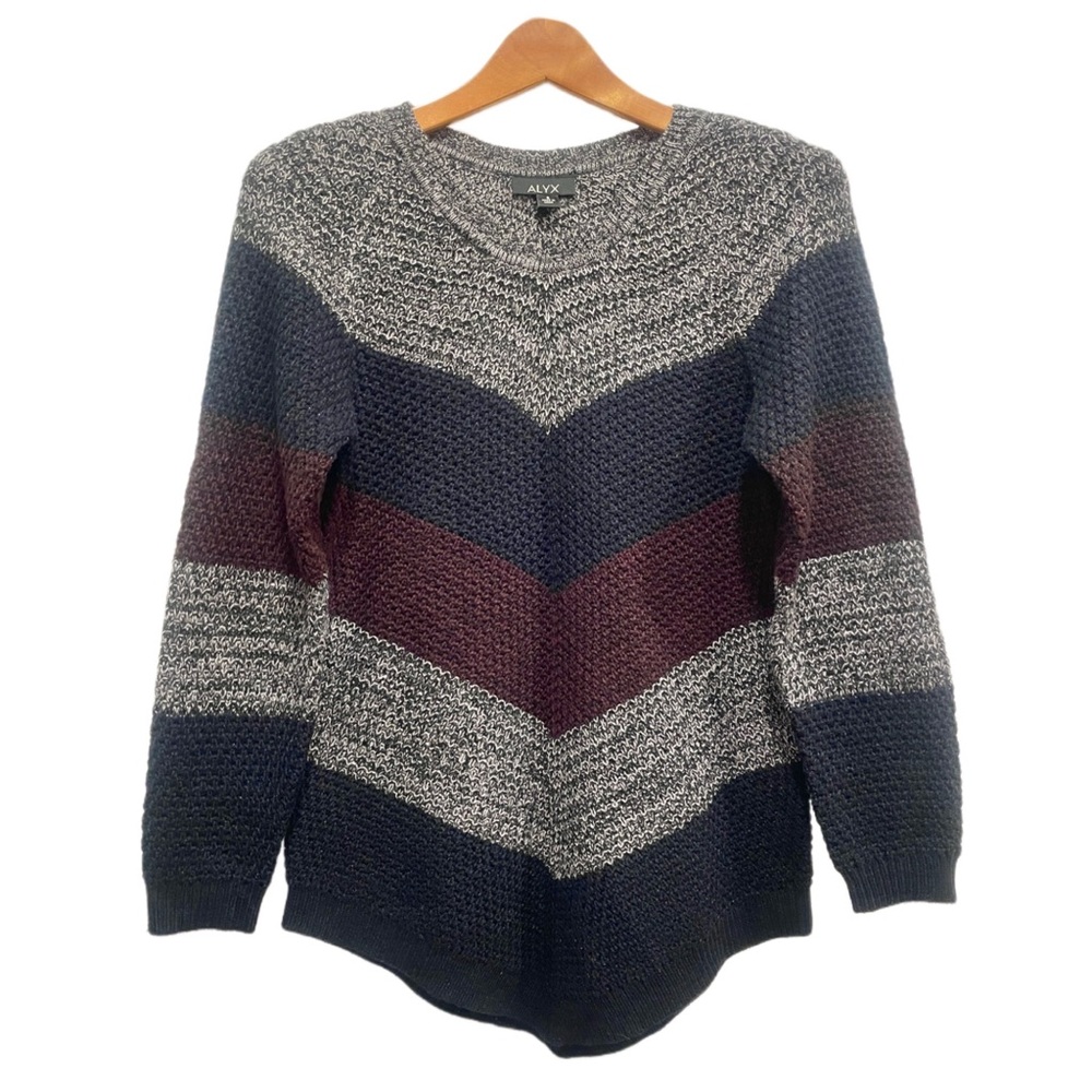 ALYX Chevron Knitted Pullover Sweater Gray/Blue/Wine/Black Size S EUC